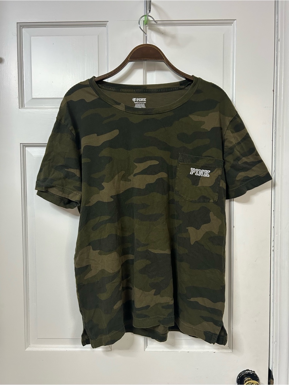 PINK Victoria's Secret Olive Green Camo Pocket Tee